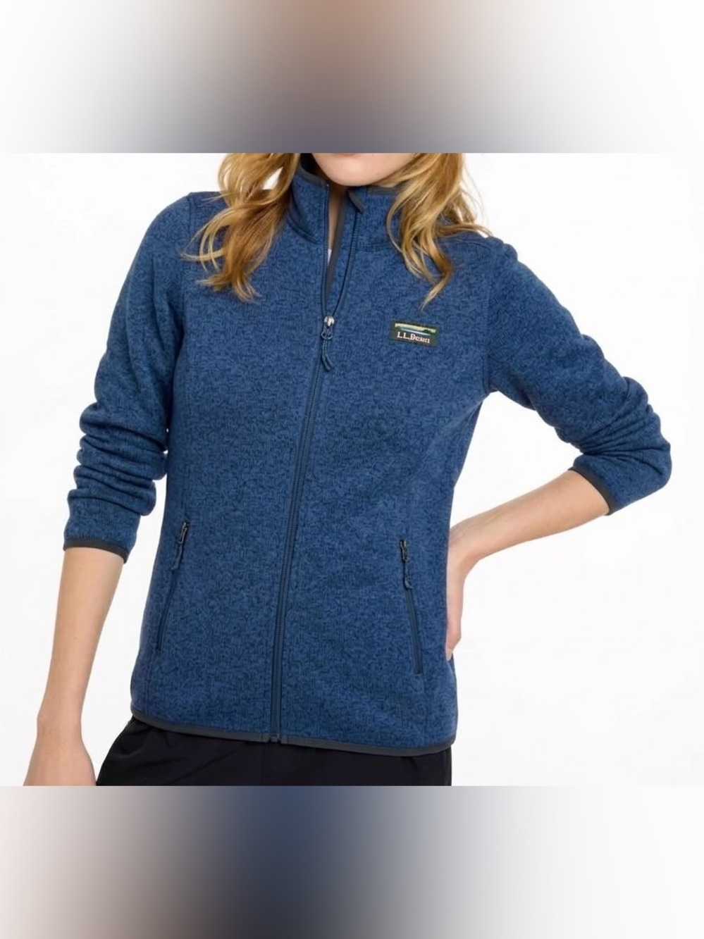 🏔️ LL Bean Womens M REG Blue Heather Sweater Fleece Full Zip Jacket